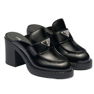 Prada Women’s Brushed Leather Black Heeled Loafers